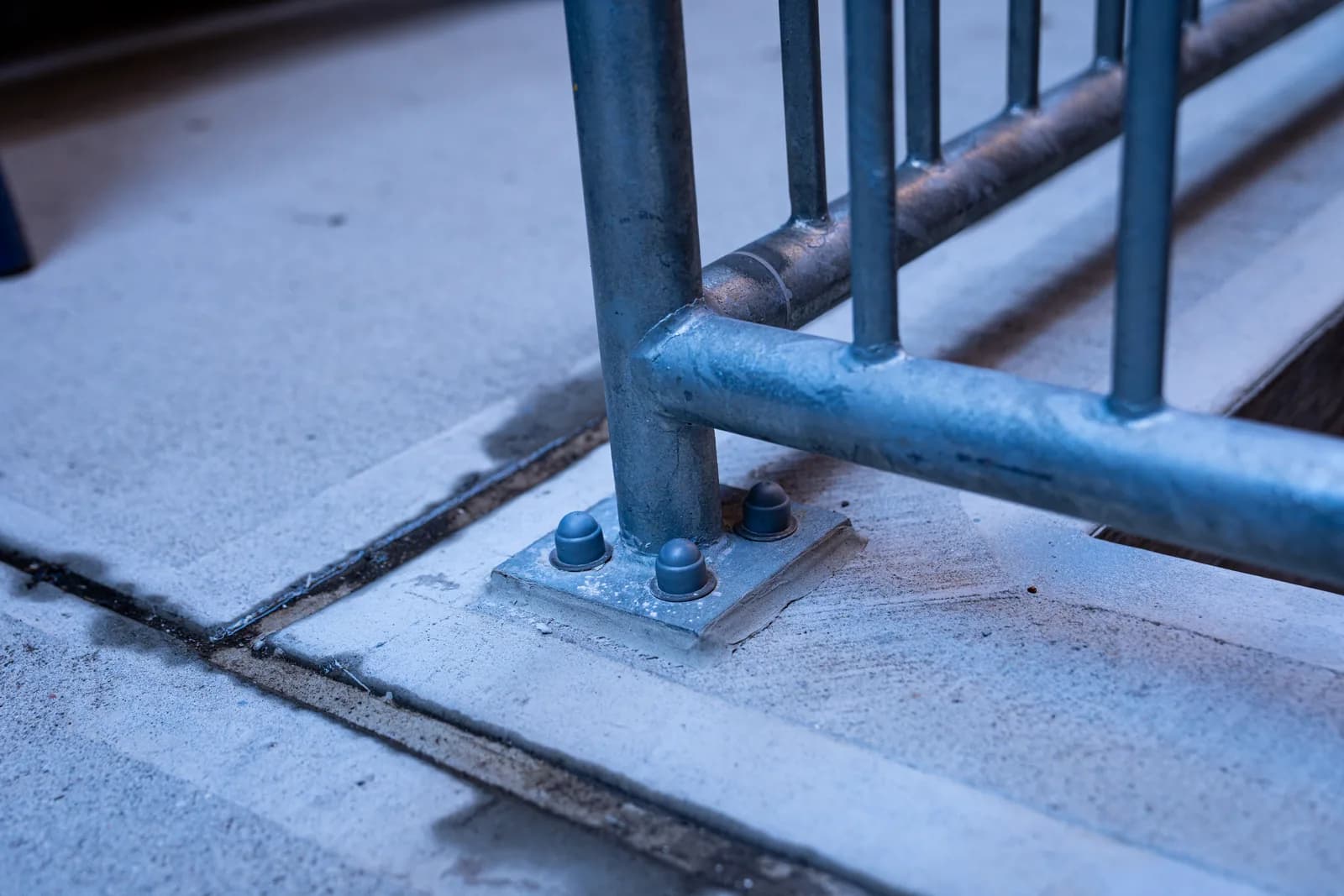 Close detail of a new railing base connection at 1088 Park Avenue