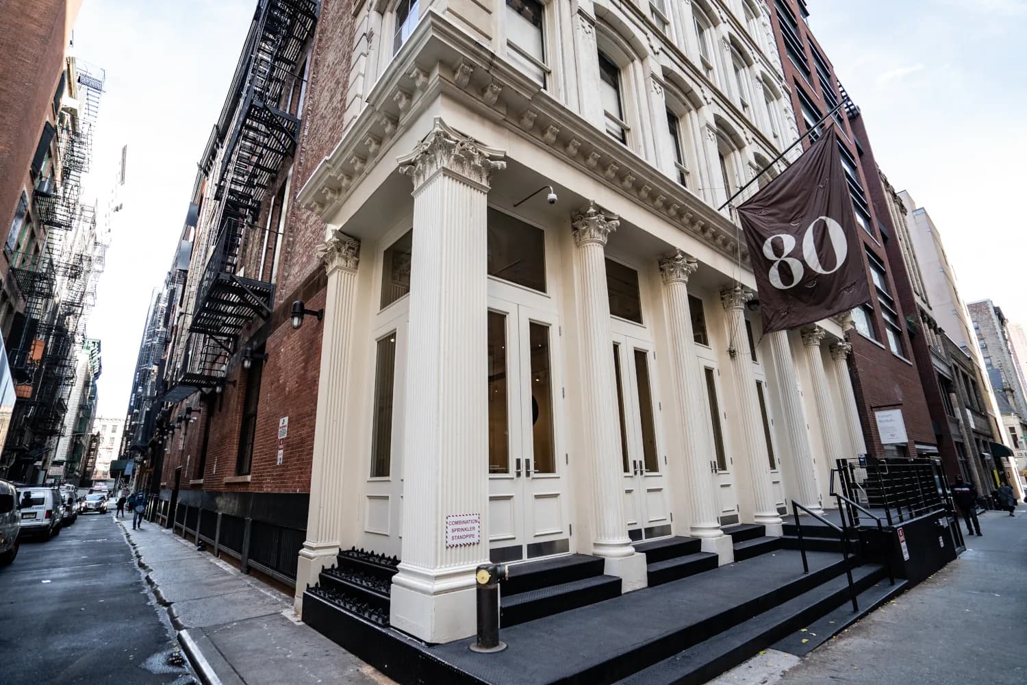 Restored cast-iron entrance and columns at 80 White Street